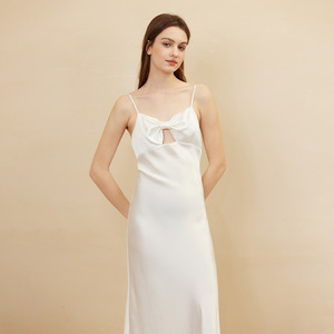 Butterfly Embroidered Mulberry Silk Evening Dress Comfortable Elegant Satin ODM Long Nightgown with Bow Simple <strong>Slip</strong> Design - Product Image 1