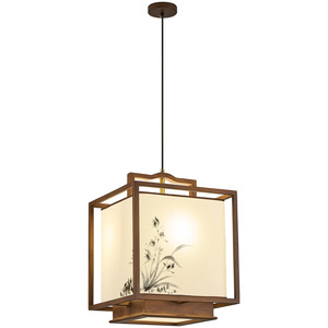 Lustre esthétique de la dynastie Song, nouveau style chinois, peinture à l'encre, orchidée, bois massif, luminaire en tissu pour salon - Product Image 5