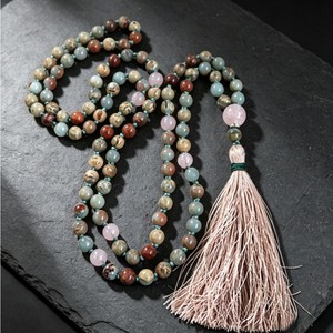 MN36090 Collana con Nappe in Seta, Opale Africano <span class=keywords><strong>e</strong></span> Quarzo Rosa, 108 Perle Mala per Yoga, Meditazione <span class=keywords><strong>e</strong></span> <span class=keywords><strong>Preghiera</strong></span>, per la Pace Interna <span class=keywords><strong>e</strong></span> la <span class=keywords><strong>Guarigione</strong></span> - Product Image 2
