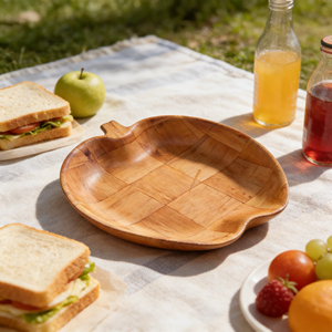 Bols de service en bois massif écologiques faits à la main Vaisselle réutilisable Option de logo personnalisé pour le camping Restaurants Hôtels Durable - Product Image 2