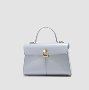 White Patent Leather Modern Water Resistant Structured Flap Handbag with Gold Tone <b>Lock</b> Handle for Daily Commute - Product Image 2