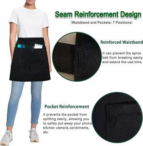 Tablier de chef serveur court tablier de taille noir avec 3 poches pour femmes hommes demi-tablier pour serveur nettoyage Barbecue - Product Image 2