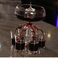 Vente Flash Jeu de Bar Cadeau de Fête Distributeur Verseur à Liqueur en Verre Transparent pour 6 Shots Whisky Bière et Support Distributeur de Vin Automatique