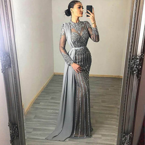 strapless open back dress Luxury Champagne Mermaid Arabic Evening Dress for Wedding Party SS168, Green / 10
