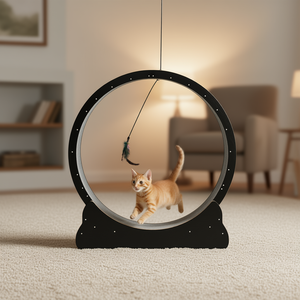 Rueda de ejercicio para gatos de madera de 48 pulgadas, silenciosa, para interiores, con pasarela alfombrada para gatos - Product Image 2