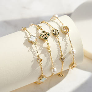 BGMB65-71 रिन्टिन थोक 14k सोने के शेल मोती 925 महिलाओं के लिए चार पत्ती क्लोवर ब्रेसलेट - Product Image 3