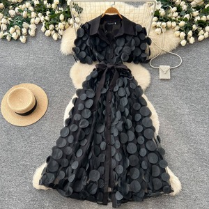 Vente directe fabricant : Nouvelle robe élégante en dentelle à manches courtes, coupe trapèze, respirante, style décontracté français, avec ceinture à nouer pour femme - Product Image 4