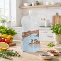 Pochette souple à bec verseur en PE, recyclable, de qualité alimentaire, sans BPA, anti-fuite, pour whisky, vodka, soda, jus, boissons