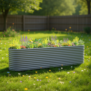 Jardinera Elevada de Acero Gris 130.7 X 15.7 X 26.8 Pulgadas con Recubrimiento en Polvo, Diseño Moderno para Macetas y Jardineras - Product Image 2