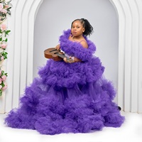Violet volants filles robes de fête d'anniversaire personnalisé perles hors épaule fleur fille bébé princesse enfants robe de reconstitution historique