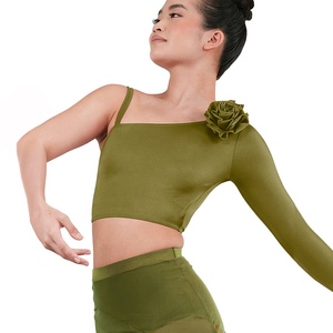 เสื้อเต้นรำ MiDee Flower Accents Lyrical Dance แบบเปิดไหล่สำหรับผู้หญิง พร้อมแขนยาวข้างเดียว และเสื้อสายเดี่ยวสำหรับการแสดงและการฝึกซ้อม - Product Image 4
