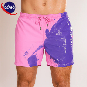 Shorts de bain thermochromiques QZFSO personnalisés avec logo, tissu sensible à la température, changement de couleur, pour la plage - Product Image 1