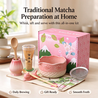 Ensemble de fouets à matcha en bambou Chasen personnalisé, bol en céramique rose, le meilleur cadeau pour marque privée, directement de l'usine