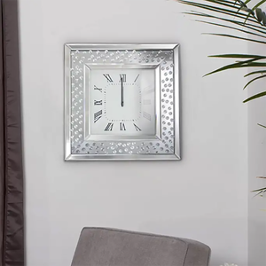 2022 New Style Square Shape Mirrored <strong>Analog</strong> Wall <strong>Clock</strong> With Wooden Backing for Home Decoration for Living Room Bedroom - Product Image 1