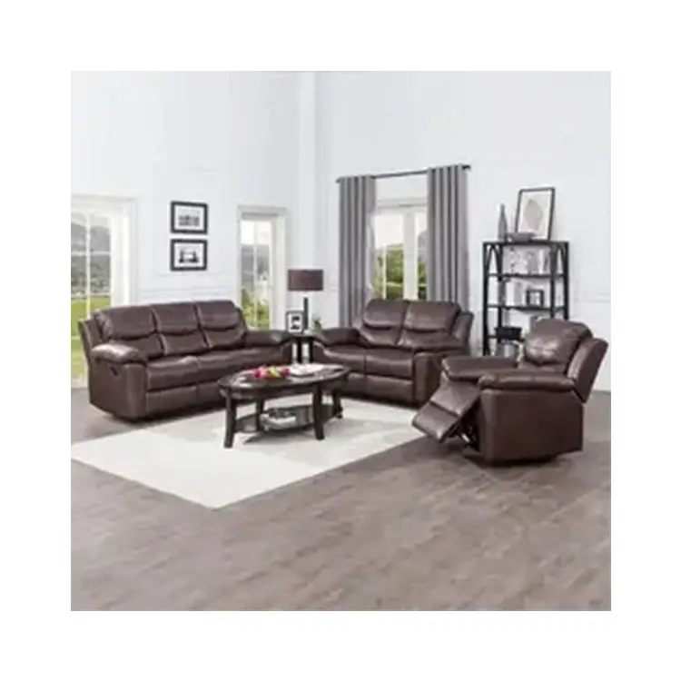 3-delige Fauteuil Sofa Set, Lederen Vrijetijdsstoel, Woonkamer Fautestoel Sofa-Chocoladekleur