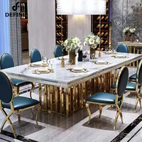 Luxe Eetkamer Set Marmeren Tafel Top Golden Rvs Basis Eettafel Voor Villa