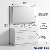 Ensemble de meuble-lavabo de salle de bain avec miroir LED, armoire en chêne blanc, lavabo en céramique, 2 tiroirs, porte latérale, pieds chromés, style scandinave moderne
