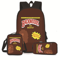 Sac à dos scolaire personnalisé avec impression 3D intégrale, Cookie Backwoods RAW Runtz Smoke Shop, sac à dos de voyage pour hommes et femmes, ensemble 3 en 1