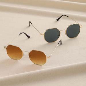 Lunettes de soleil polygonales en métal avec logo personnalisé, monture petite, verres dégradés rétro, protection UV400, pour hommes et femmes - Product Image 1