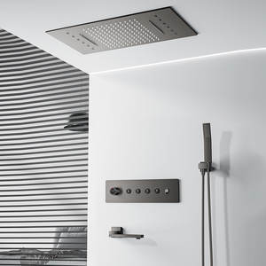 Ensemble de <span class=keywords><strong>douche</strong></span> thermostatique noir pour salle de bain, 4 fonctions, pomme de <span class=keywords><strong>douche</strong></span> pluie, système de robinetterie de <span class=keywords><strong>douche</strong></span> à montage au plafond avec LED - Product Image 1