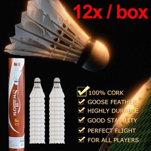 Set di volano Premium da Badminton da 12 pezzi sughero da allenamento bianco Super resistente con anatra e piuma d'oca per l'uso da torneo - Product Image 5