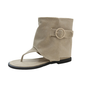 Femmes toile flip-top bottines 2025 été nouveau Style évidé Denim plat bout ouvert bottes au genou - Product Image 6