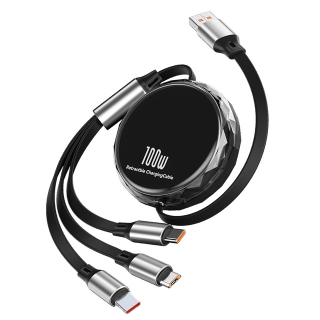 Accepted Logo Gift Promotional 3 in 1 Fast Charging Retractable USB Charger Cable with Phone Holder Micro Type-C Cable