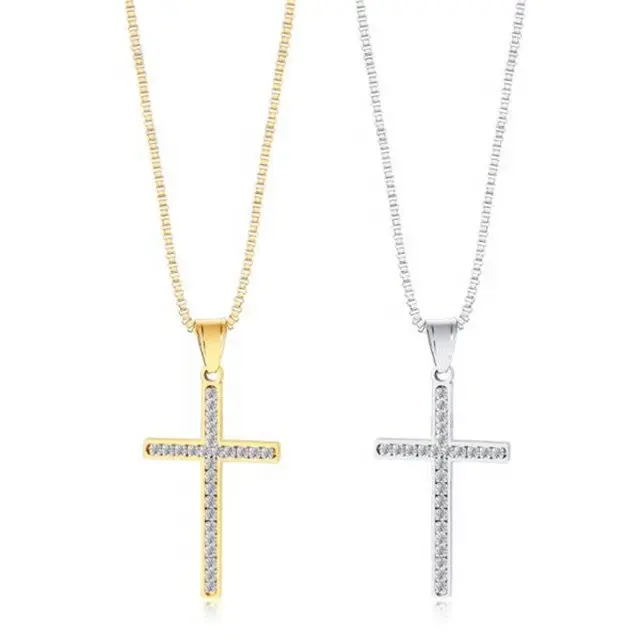 Yiwu-colgante de cruz de piedra de acero inoxidable, Micro pavé de lujo, cruz de piedra AAA CZ, fe, iglesia, oración