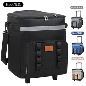 Glacière isotherme à roulettes grande capacité, réfrigérateur portable pour pique-nique, camping, voyage, noir, bleu, gris, kaki - Product Image 1