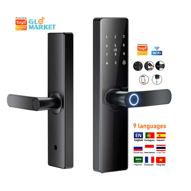 Glomarket Factory Price Home Security Digital WiFi Tuya App Smart Door Lock Aluminum Fingerprint Inside Handle Tuya Smart Lock