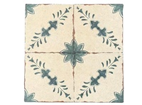 Carrelage en céramique de style rustique vintage 200x200mm avec motif bleu marocain et bords vieillis pour décoration de pièce de style méditerranéen