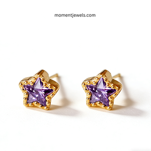 Pendientes de Zirconia con Forma de Pentagrama, Plata de Ley 925, Chapados en Oro de 14K, Diseño Minimalista de Estrella, Joyería para Mujer, Regalo - Product Image 1