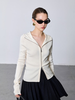 Cardigan zippé en laine pure mélangée écologique pour femme, coupe ajustée, fermeture éclair bidirectionnelle, poignets côtelés, manches longues, doux et chaud