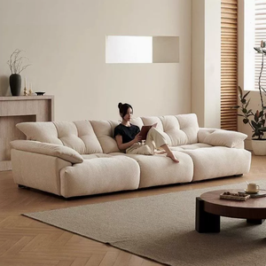 Sofá Seccional Modular de Tela Chenille, Estilo Minimalista Crema, Sofá Recto Tapizado para Sala de Estar, Muebles para el Hogar - Product Image 1