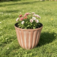 Pot Bunga Bergelombang Antik Retro Vintage Bergaris Vertikal untuk Taman Luar Ruangan
