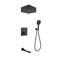Ensemble de douche mural dissimulé en or brossé avec mitigeur chaud/froid intégré et pommeau de douche carré encastré au plafond