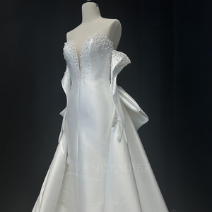 Vestido de Noche Elegante Nt14 con Hombros Descubiertos, Drapeado en los Hombros, Adornado con Cuentas, Vestido Largo de Novia Jancember - Product Image 3