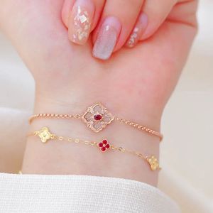 Xinfly 18K Gold <b>Bracelet</b> Italian Leaf Clover Charm Women's Party Gift Featuring Diamond <b>Ruby</b> Sapphire Pearl - Product Image 3