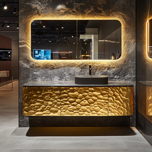 <span class=keywords><strong>Mobile</strong></span> da Bagno <span class=keywords><strong>Angolare</strong></span> di Lusso Personalizzato Oro con <span class=keywords><strong>Lavabo</strong></span> Stile Royal e Minimalista - Product Image 1