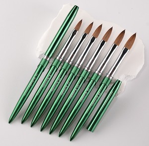 Professional Private Label Nail Acrylic Brush Metal Luxury Handle Green <b>Color</b> Crimped Pure Kolinsky Nail Brush for Nail Art - Product Image 2