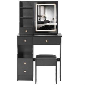 Vanity masa + minderli dışkı, büyük sürgülü, dokunmatik kontrol, üç renkli anahtarlama, parlaklık LED ayna ayarlamak - Product Image 4