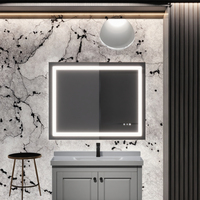 32x40 Pulgadas Espejo Moderno Rectangular LED Inteligente IP44 Antivaho, Montado en la Pared, para Salón o Baño, Iluminación Frontal/Trasera, con Pantalla de Tiempo, sin Marco
