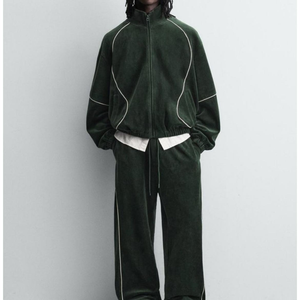 Custom logo Luxury Men's Autumn Custom Velvet Tracksuit Two Piece <b>Set</b> Windbreaker Velour Streetwear Casual Wear - Product Image 2