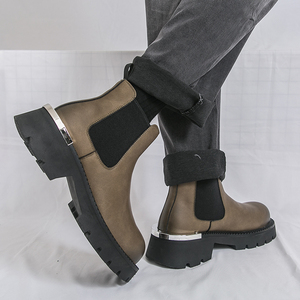 Bottes classiques décontractées pour hommes, bottes <span class=keywords><strong>vintage</strong></span> en cuir à plateforme épaisse, style britannique, pour la marche et la <span class=keywords><strong>moto</strong></span>, <span class=keywords><strong>chaussures</strong></span> habillées - Product Image 5