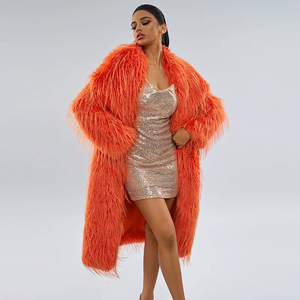 Abrigo de Piel Sintética de Lujo Color Naranja para <span class=keywords><strong>Mujer</strong></span>, Chaqueta de <span class=keywords><strong>Pelo</strong></span> Sintético Largo y Esponjoso, Abrigo Cálido de Invierno - Product Image 5