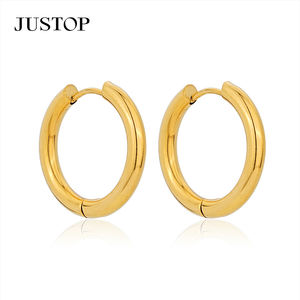 Aros Modernos Chapados en Oro de 18K, Acero Inoxidable, Impermeables, Hipoalergénicos, Joyería de Moda, Aros Finos, Marca JUSTOP - Product Image 1