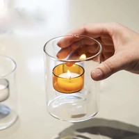 Bougeoir cylindrique en verre borosilicate fait main de luxe, style vintage, pour la Saint-Valentin et la décoration intérieure