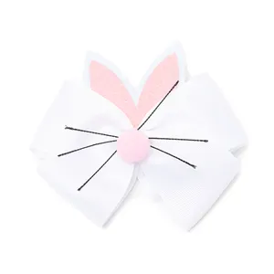 Wholesale Hot Kid Easter Sale Romantic Bow Ribbon Rabbit Ear Pompon Ball Hair Accessories For Kids Hair Clip