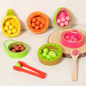 2023 New Arrival Fruit Cognitive Color Sorting Toy Clip Beads Matching Game Kid's Montessori Wooden Edcuationl Toy