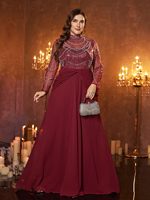 Robe de soirée maxi en mousseline de soie élégante de haute qualité pour femmes grandes tailles, col montant, manches longues, ornée de perles et de paillettes, patchwork, unie